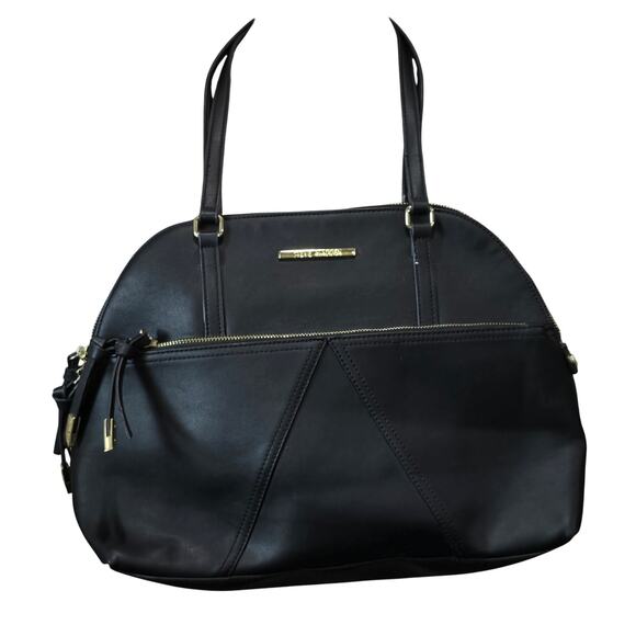 Steve Madden Black Faux Leather Satchel Tote Bag Purse - Picture 11 of 11